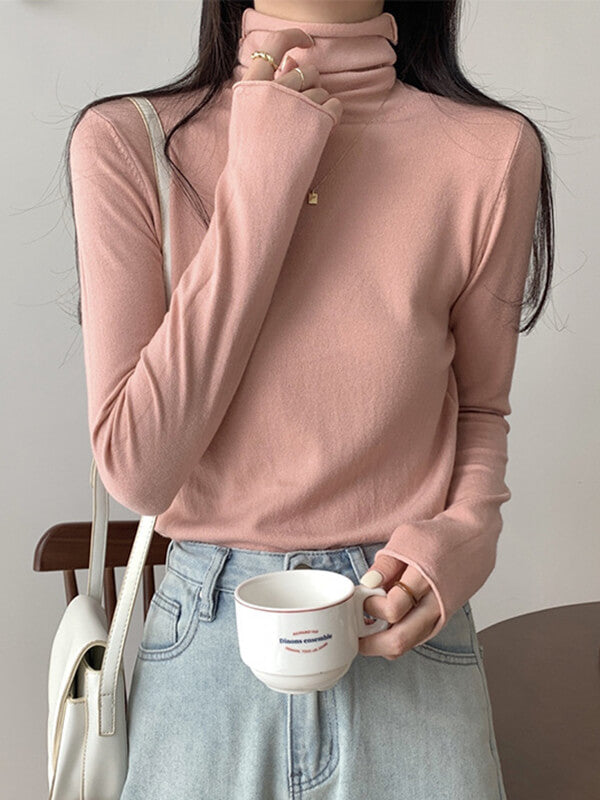 Airchics hauts unicolore col roulé manches longues femme casual mode