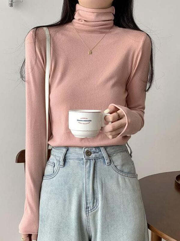 Airchics hauts unicolore col roulé manches longues femme casual mode