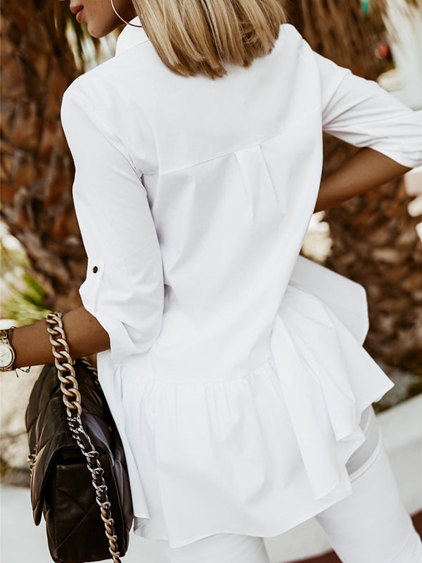 Airchics blouse à volantée boutonnage col chemise manches au coude femme élégant