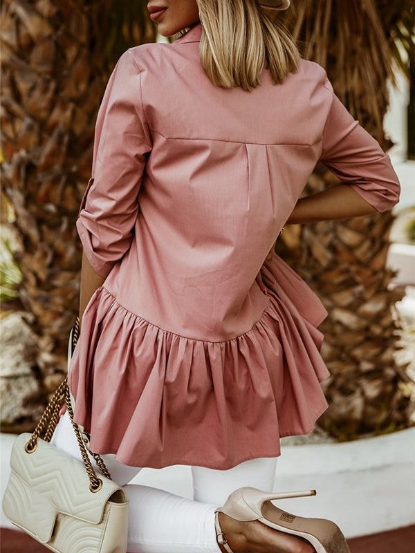 Airchics blouse à volantée boutonnage col chemise manches au coude femme élégant