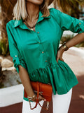 Airchics blouse à volantée boutonnage col chemise manches au coude femme élégant