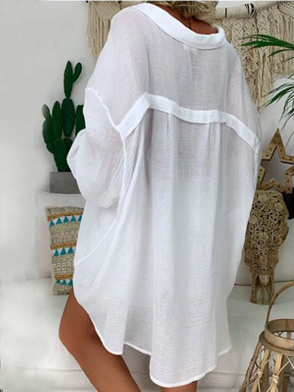 Airchics mi-longue blouse robe oversized boutonnage manches longues femme bohème chemisier
