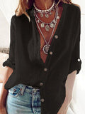 Airchics mi-longue blouse en lin coton boutonnage v-cou femme manches longues casual chemisier