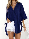Airchics mi-longue blouse robe en lin coton boutonnage v-cou manches 3/4 femme casual chemisier