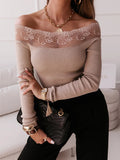 Airchics blouse dentelle col bateau slim manches longues femme élégant tops