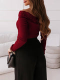 Airchics blouse dentelle col bateau slim manches longues femme élégant tops