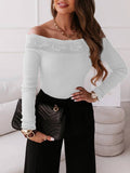 Airchics blouse dentelle col bateau slim manches longues femme élégant tops