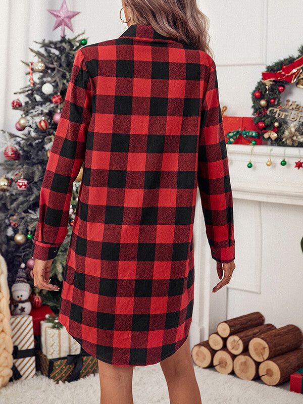 Airchics blouse carreaux boutons col revers manches longues femme oversized Noël