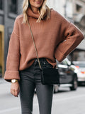 Lâche Pull en Tricot Ample à Col Roulé pour Femme Automne et Hiver