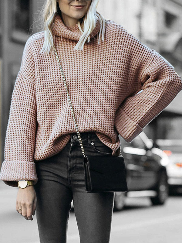 Lâche Pull en Tricot Ample à Col Roulé pour Femme Automne et Hiver
