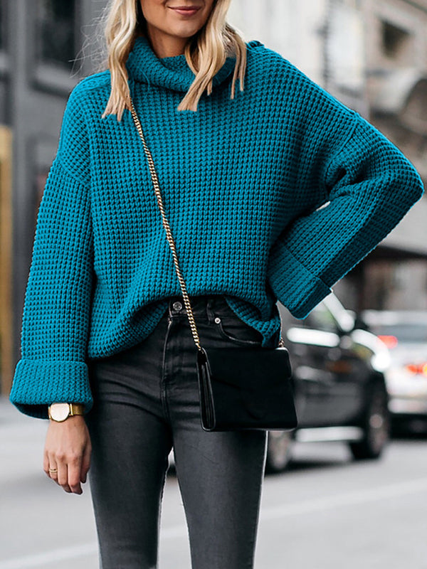 Lâche Pull en Tricot Ample à Col Roulé pour Femme Automne et Hiver