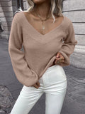 Airchics pull épaule tombante v-cou manches longues femme élégant lâche automne