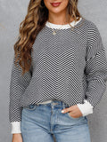 Airchics court pull chevrons rayé col rond manches bishop manches longues femme casual lâche autumn