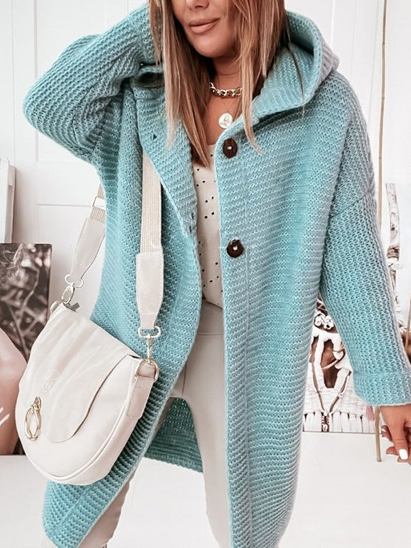 Casual Gilet Mi-longue à Capuche Lâche avec Boutonnage Femme Autumn