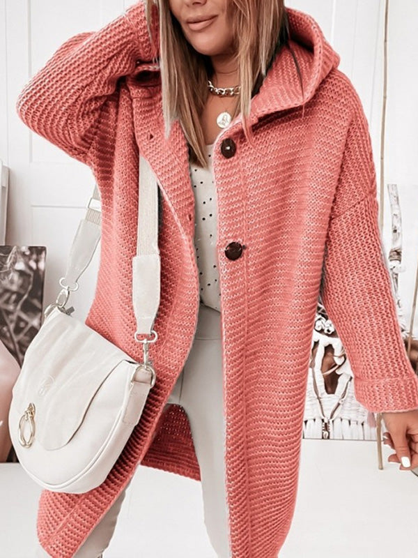 Casual Gilet Mi-longue à Capuche Lâche avec Boutonnage Femme Autumn