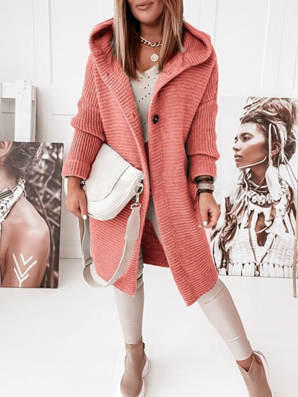 Casual Gilet Mi-longue à Capuche Lâche avec Boutonnage Femme Autumn