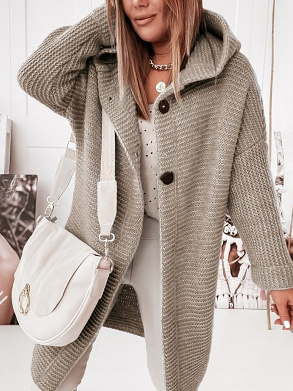 Casual Gilet Mi-longue à Capuche Lâche avec Boutonnage Femme Autumn