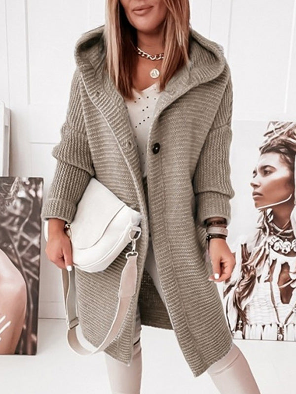 Casual Gilet Mi-longue à Capuche Lâche avec Boutonnage Femme Autumn