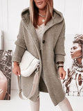 Casual Gilet Mi-longue à Capuche Lâche avec Boutonnage Femme Autumn