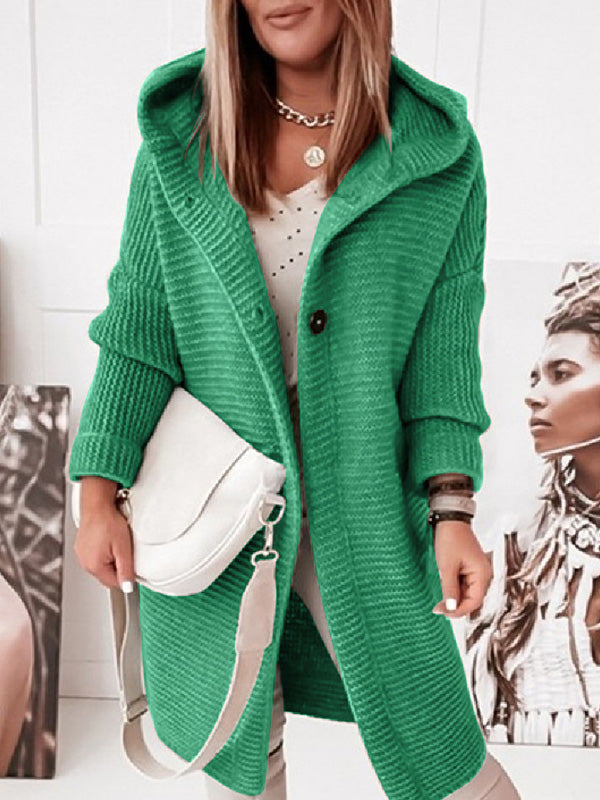 Casual Gilet Mi-longue à Capuche Lâche avec Boutonnage Femme Autumn