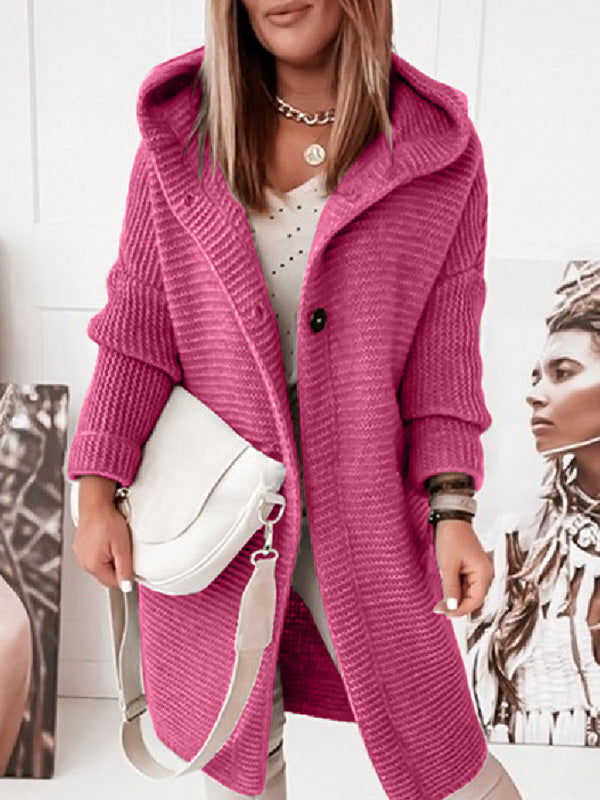 Casual Gilet Mi-longue à Capuche Lâche avec Boutonnage Femme Autumn