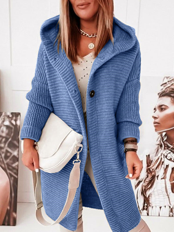 Casual Gilet Mi-longue à Capuche Lâche avec Boutonnage Femme Autumn