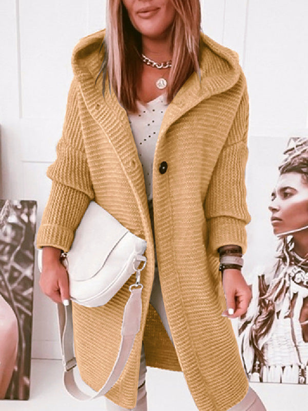 Casual Gilet Mi-longue à Capuche Lâche avec Boutonnage Femme Autumn