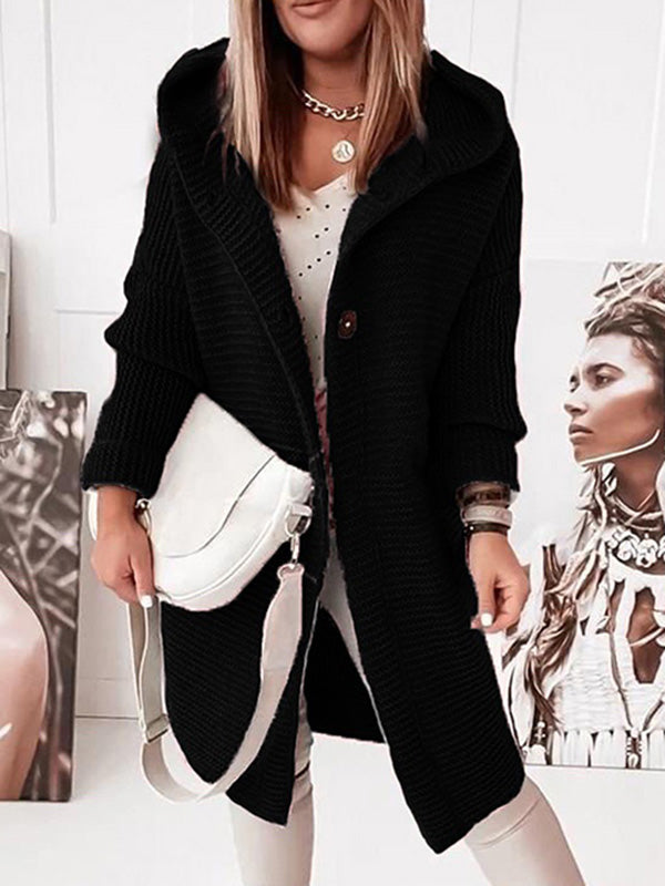 Casual Gilet Mi-longue à Capuche Lâche avec Boutonnage Femme Autumn