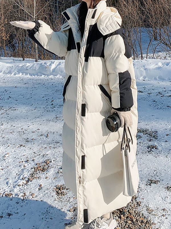 Airchics doudoune longue élégant casual couleur bloc capuche manteau d'hiver femme enceinte