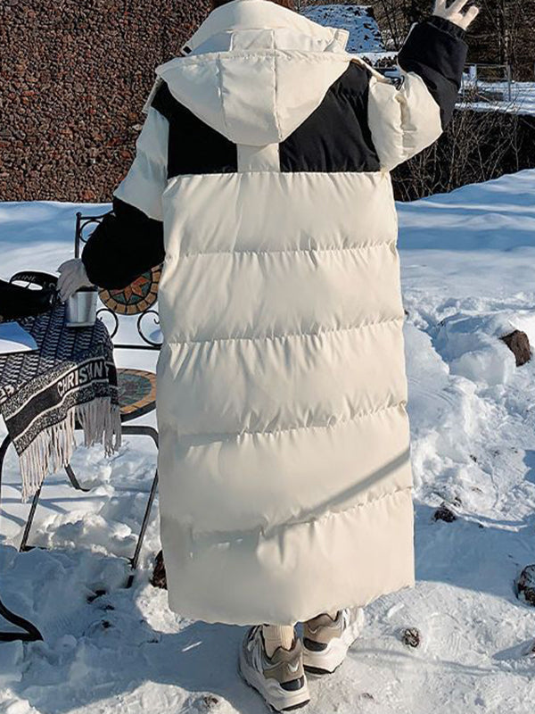 Airchics doudoune longue élégant casual couleur bloc capuche manteau d'hiver femme enceinte