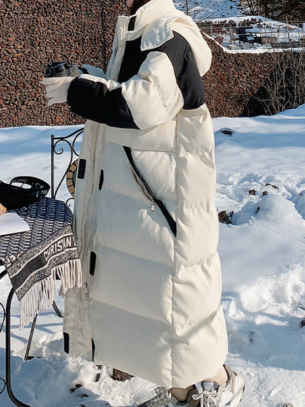 Airchics doudoune longue élégant casual couleur bloc capuche manteau d'hiver femme enceinte