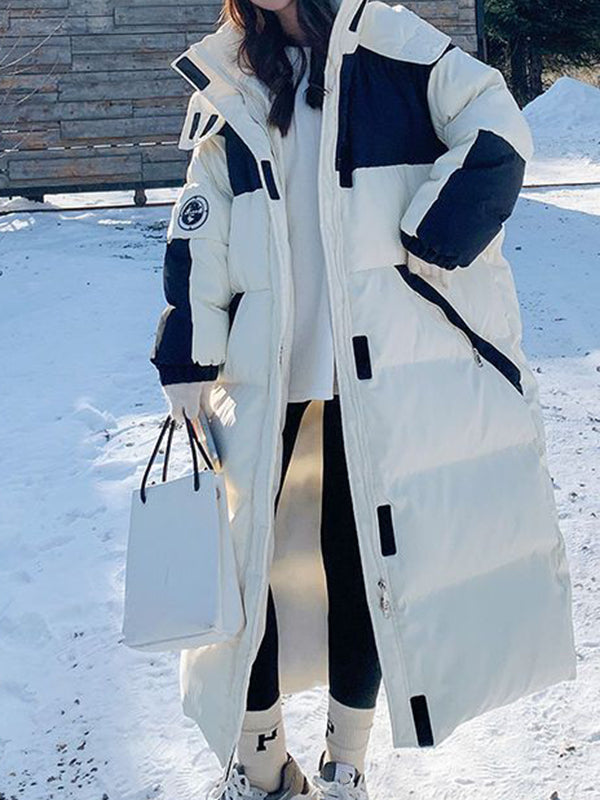 Airchics doudoune longue élégant casual couleur bloc capuche manteau d'hiver femme enceinte