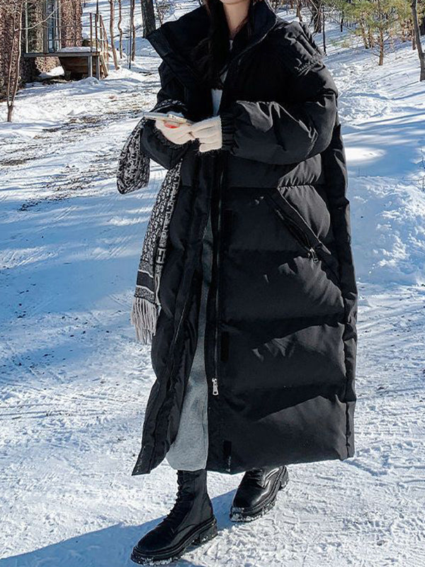 Airchics doudoune longue élégant casual couleur bloc capuche manteau d'hiver femme enceinte