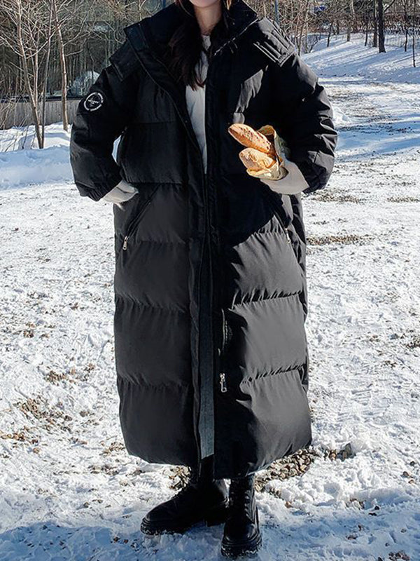 Airchics doudoune longue élégant casual couleur bloc capuche manteau d'hiver femme enceinte