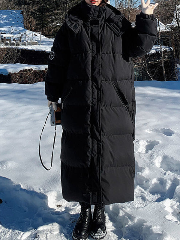 Airchics doudoune longue élégant casual couleur bloc capuche manteau d'hiver femme enceinte