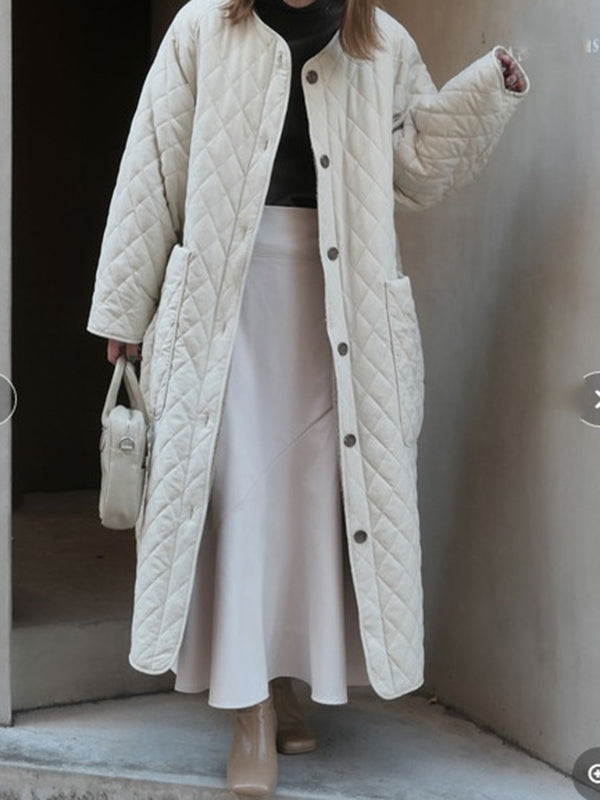 Airchics manteau longue doublé polaire boutonnage avec poches col rond femme casual oversized