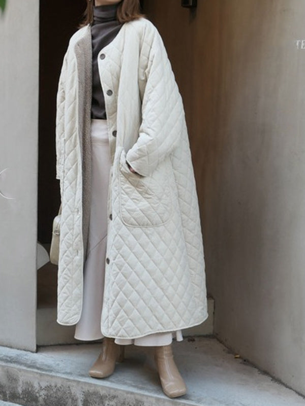 Airchics manteau longue doublé polaire boutonnage avec poches col rond femme casual oversized