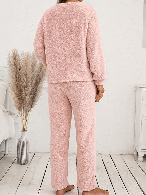 Airchics ensembles pyjama polaire avec poches col rond manches longues femme 2 pièces casual