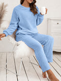 Airchics ensembles pyjama polaire avec poches col rond manches longues femme 2 pièces casual