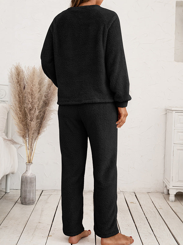 Airchics ensembles pyjama polaire avec poches col rond manches longues femme 2 pièces casual