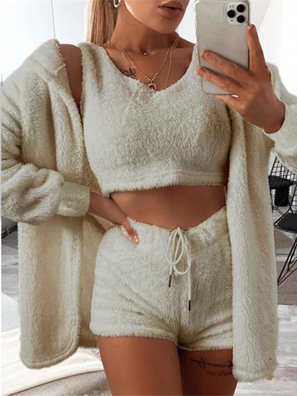 Airchics ensemble de pyjama short polaire 3 pièces femme style maison blanche