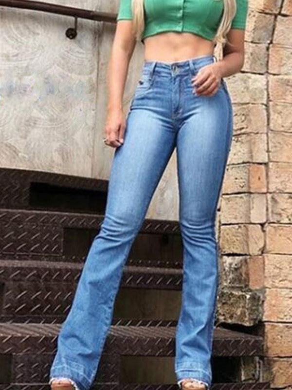 Airchics jeans longue flare bootcut évasé slim élégant femme denim pantalons