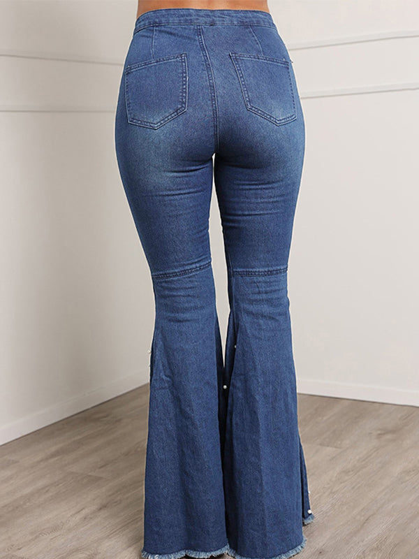 Airchics jeans longue flare bootcut évasé slim élégant femme denim pantalons