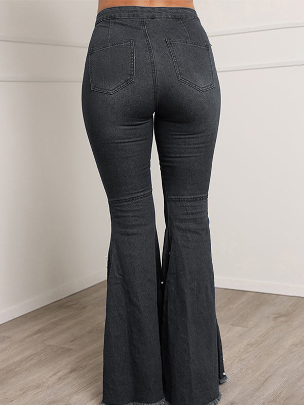 Airchics jeans longue flare bootcut évasé slim élégant femme denim pantalons