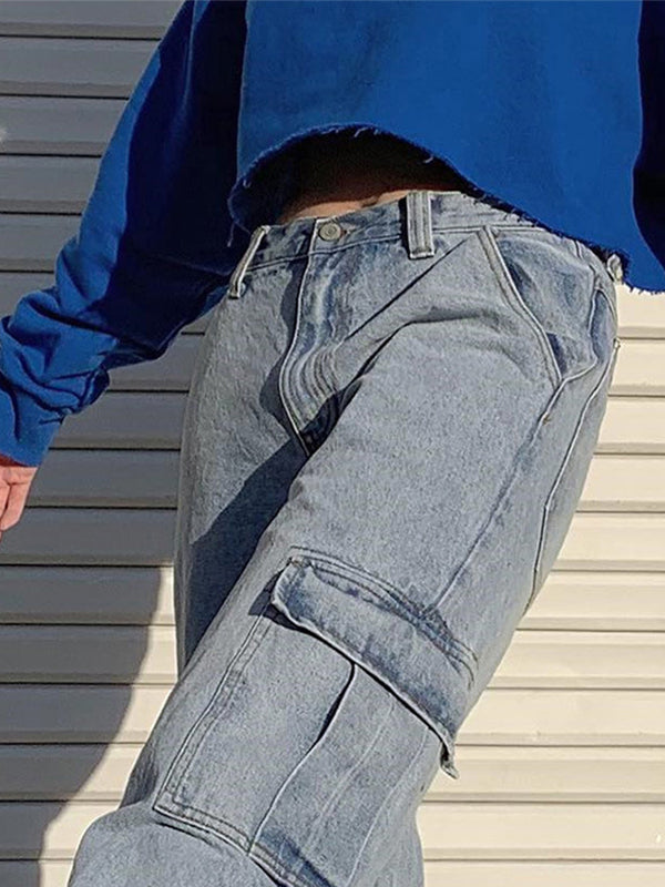 Airchics baggy jeans longue poches ample femme bleu