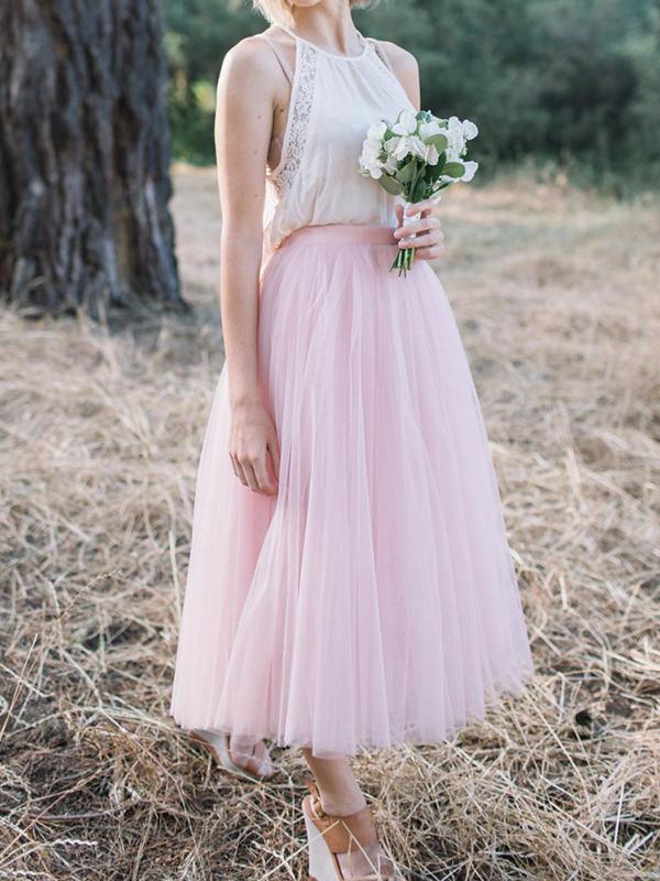 Airchics jupe longue demoiselle d'honneur tutu en tulle plissé taille élastique mode femme rose