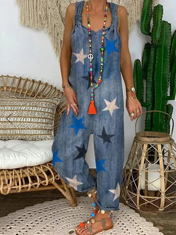Airchics salopette en jean imprimé à étoiles ample mode femme combinaison