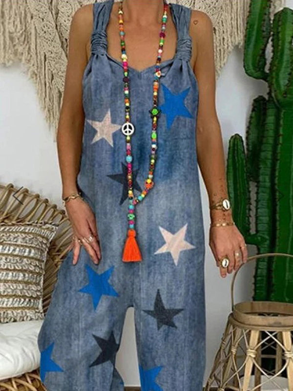 Airchics salopette en jean imprimé à étoiles ample mode femme combinaison
