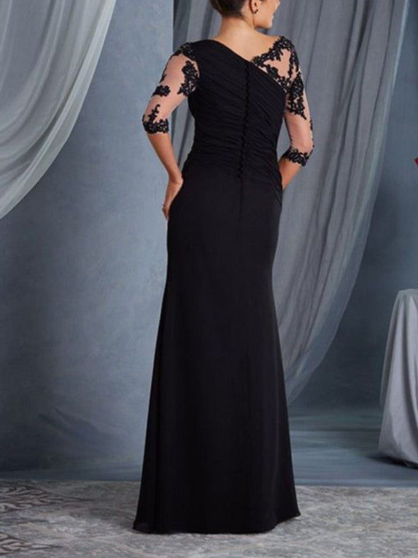 Volantée Robe en Dentelle Longue Transparent de Soirée avec Col Rond