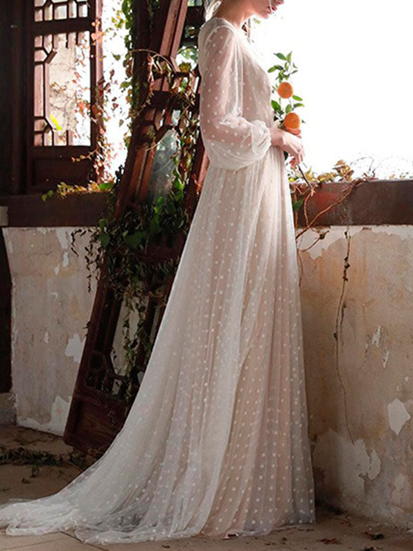 Airchics robe longue pois transparent tutu tulle manches longues élégant pour mariage